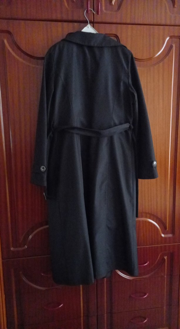 Düğmeli Siyah Uzun Kadın trençkot - Görsel 4