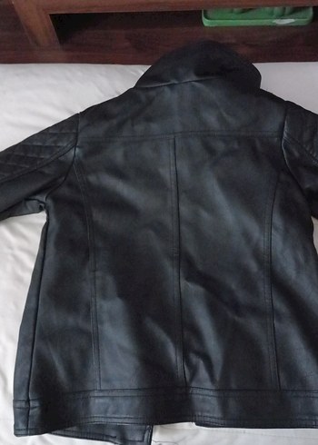 Siyah Deri Biker Ceket Fermuarlı - Görsel 2