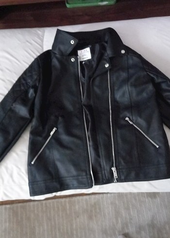 Siyah Deri Biker Ceket Fermuarlı - Görsel 4