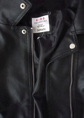 Siyah Deri Biker Ceket Fermuarlı - Görsel 3