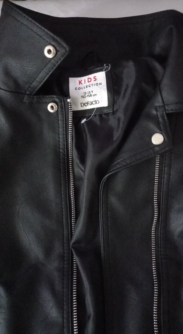 Siyah Deri Biker Ceket Fermuarlı - Görsel 3