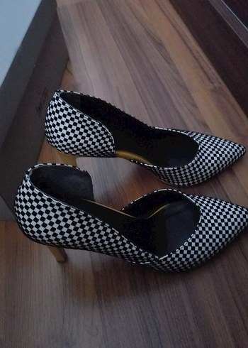 Kadın Siyah Beyaz Kareli Stiletto - Görsel 3