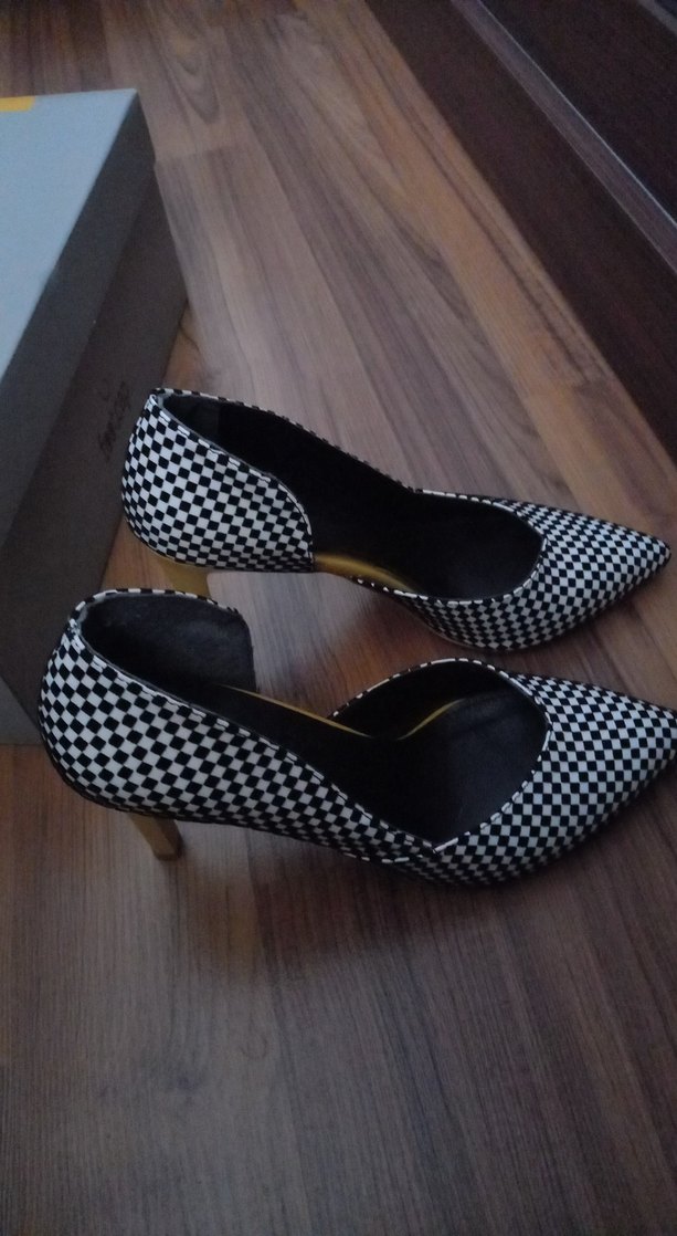 Kadın Siyah Beyaz Kareli Stiletto - Görsel 3