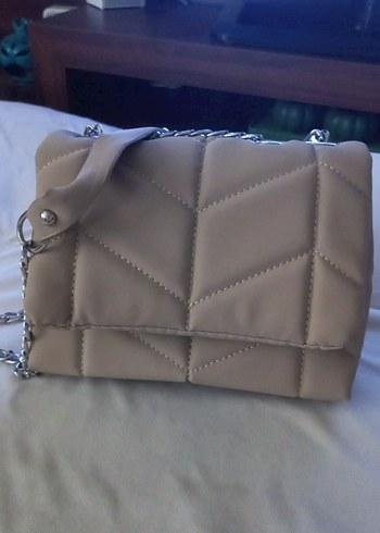 Bej Zincir Detaylı Süet Kadın Çanta - Görsel 3