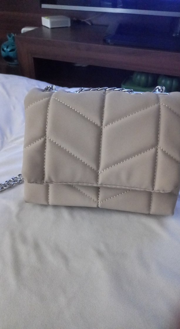 Bej Zincir Detaylı Süet Kadın Çanta - Görsel 2