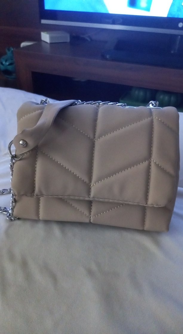 Bej Zincir Detaylı Süet Kadın Çanta - Görsel 3