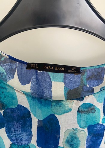 Zara Mavi Batik Desenli Uzun Kollu Kadın Bluz