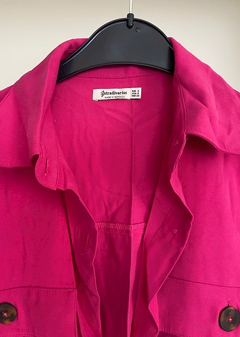 Stradivarius Düğmeli Pembe Kadın Keten Gömlek