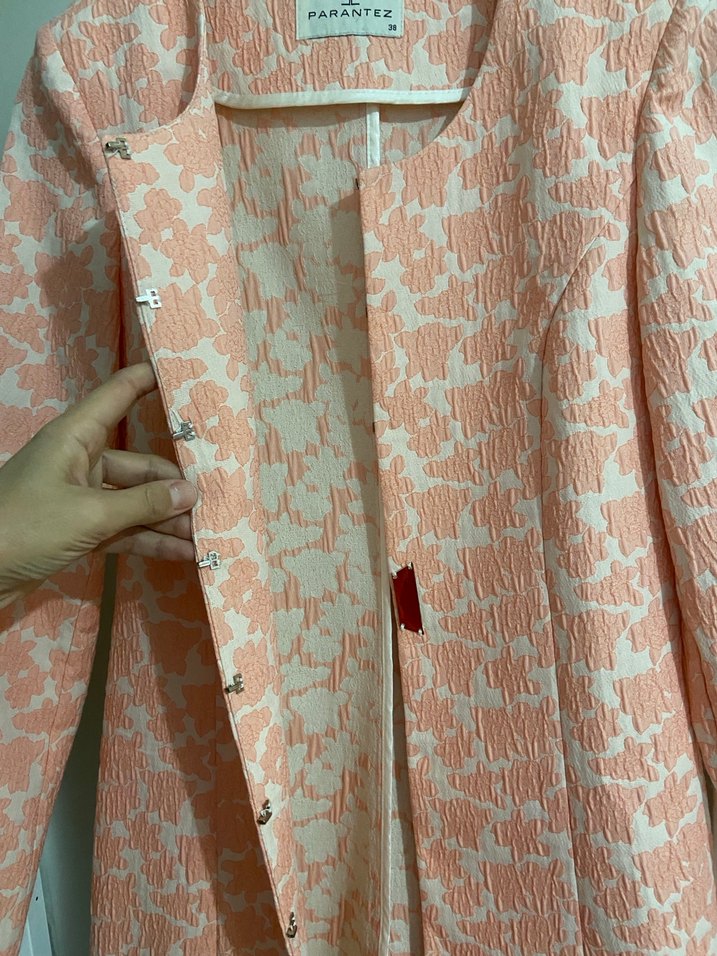 Düğmeli Pembe Midi Kadın Kaban - Görsel 4