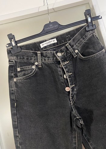 Düğmeli Siyah Kadın Kot Pantolon - Görsel 2