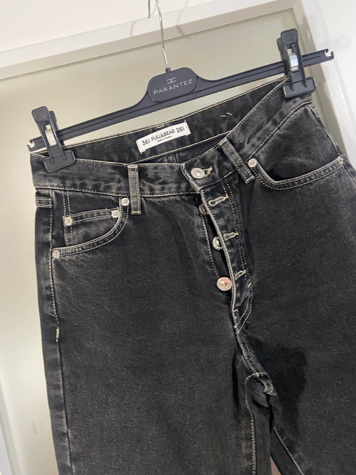 Düğmeli Siyah Kadın Kot Pantolon - Görsel 2