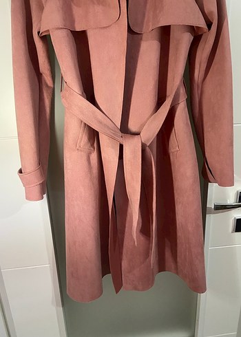 Pudra Rengi Süet Uzun Trençkot - Görsel 5