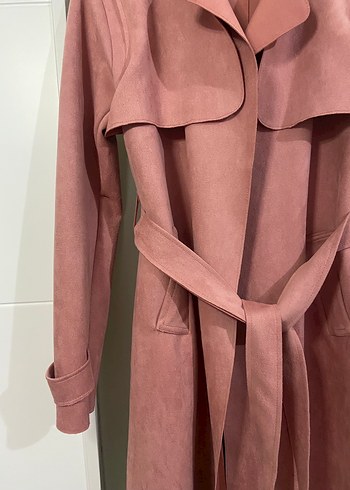Pudra Rengi Süet Uzun Trençkot - Görsel 4