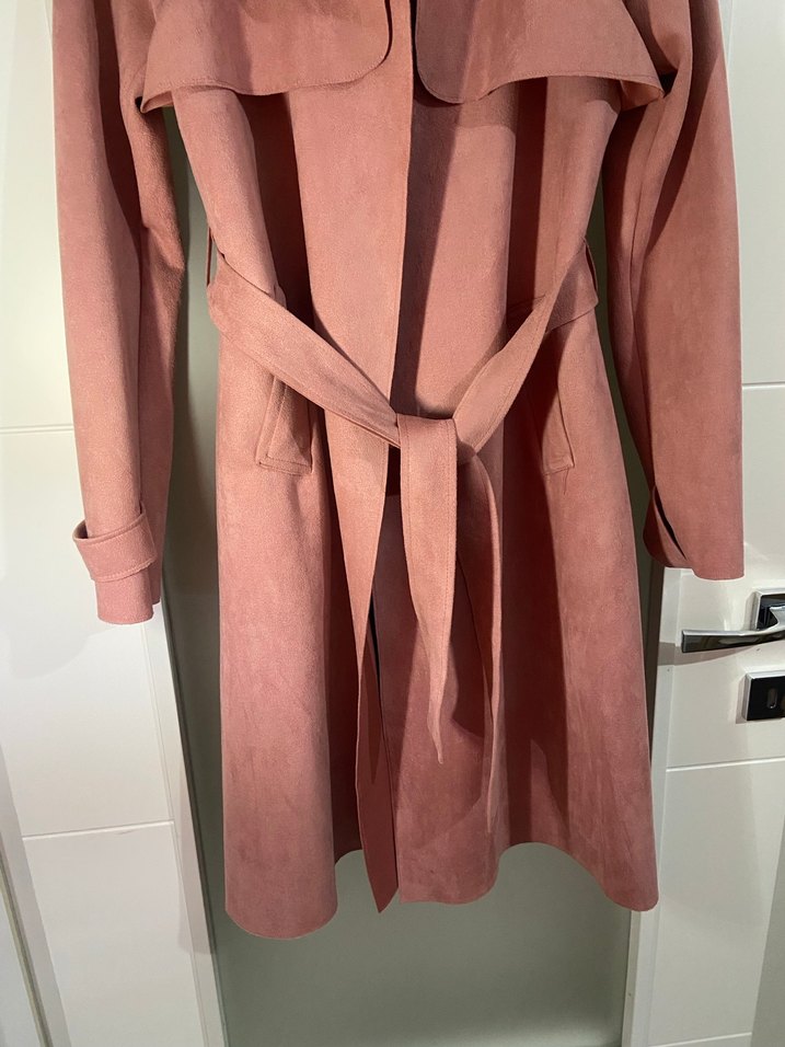 Pudra Rengi Süet Uzun Trençkot - Görsel 5