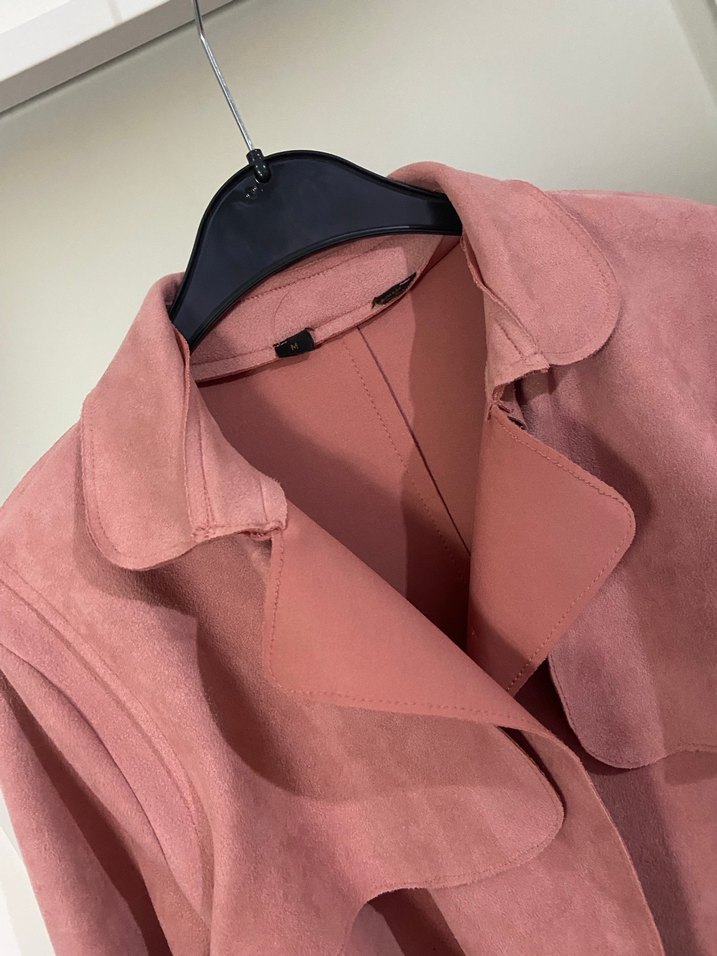 Pudra Rengi Süet Uzun Trençkot - Görsel 3