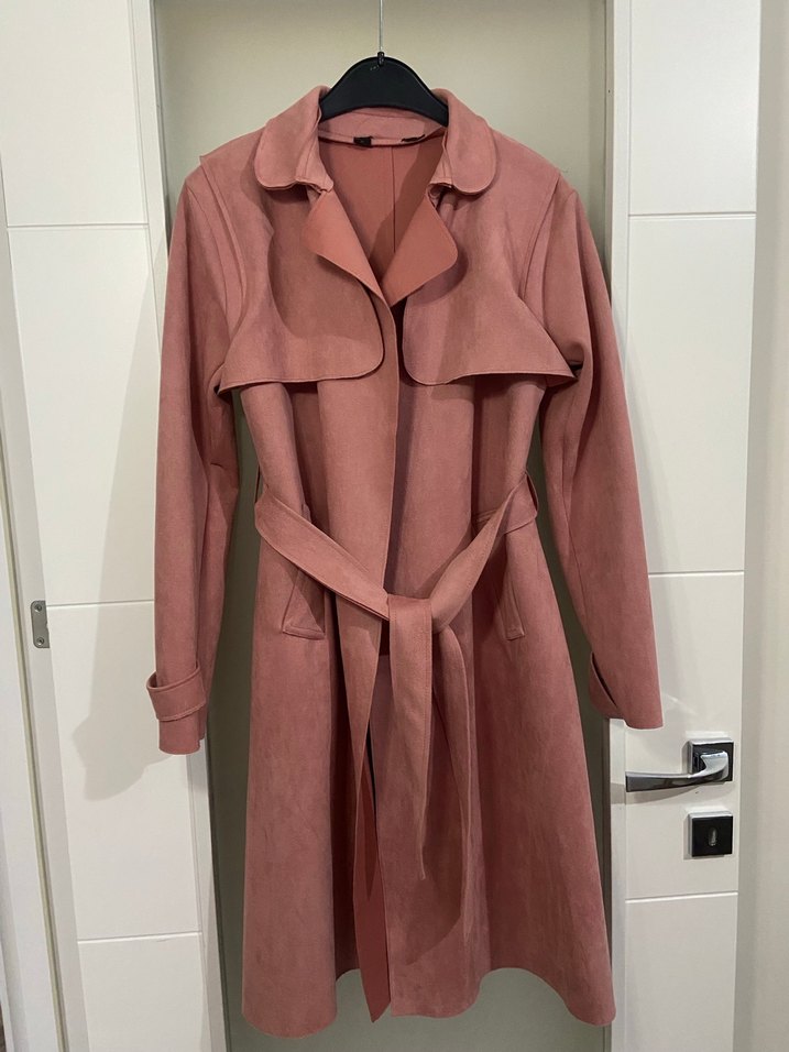 Pudra Rengi Süet Uzun Trençkot - Görsel 2