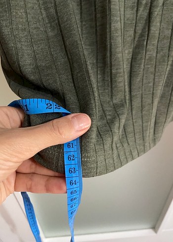 Kadın Haki Keten Kısa Kollu Salaş Kazak - Görsel 5