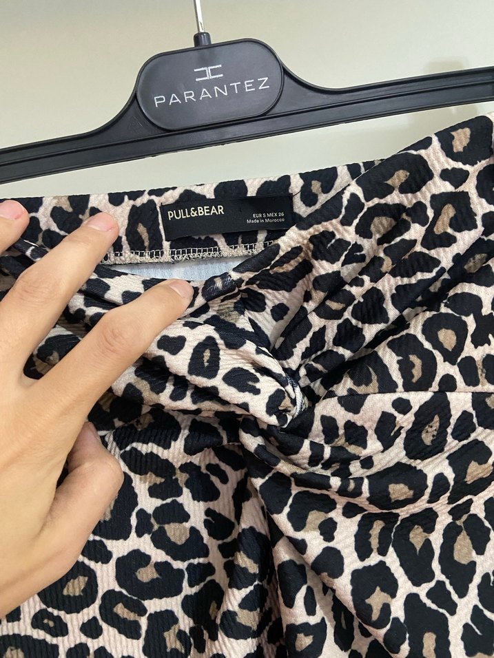 Leopar Desenli Uzun Drapeli Kadın Etek - Görsel 4