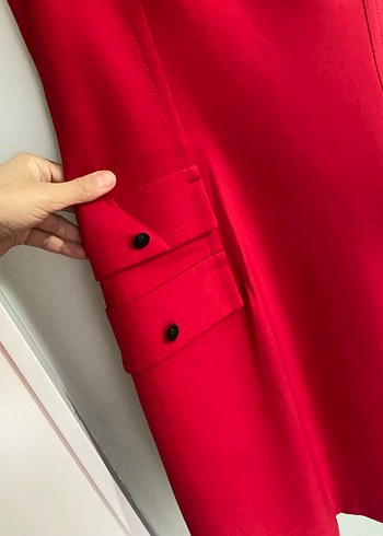 Düğmeli Kırmızı Kolsuz Midi Elbise - Görsel 4