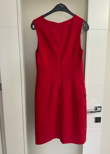 Düğmeli Kırmızı Kolsuz Midi Elbise - Görsel 6