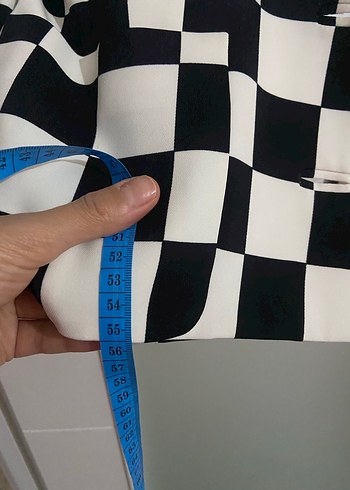 Düğmeli Siyah Beyaz Kareli Kadın Blazer - Görsel 5