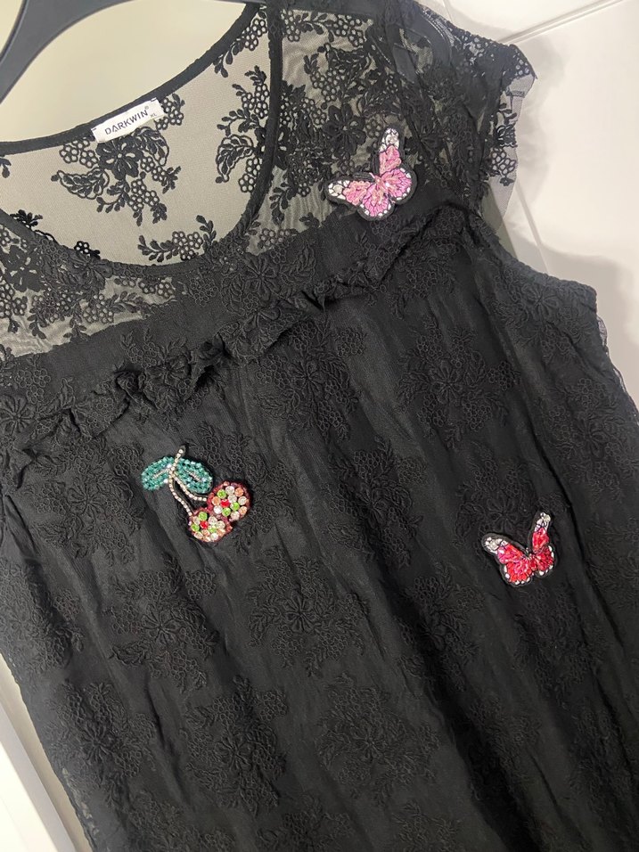 Dantel İşlemeli Siyah Kısa Gece Elbisesi - Görsel 2