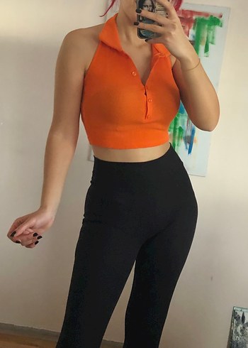 Polo yaka düğmeli Crop Top - Görsel 5