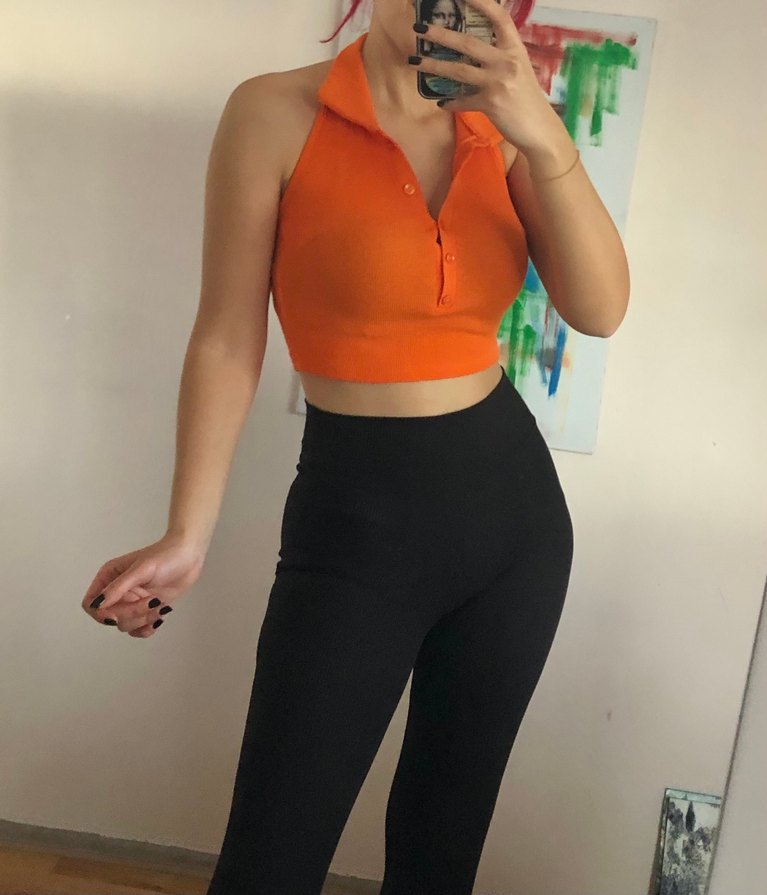 Polo yaka düğmeli Crop Top - Görsel 5
