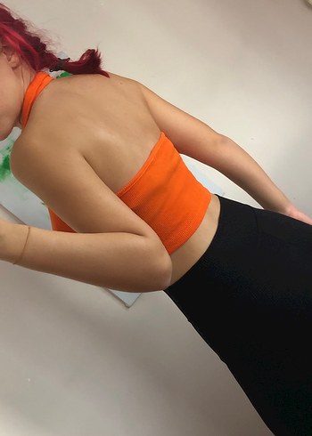 Polo yaka Düğmeli Turuncu Crop Top - Görsel 6