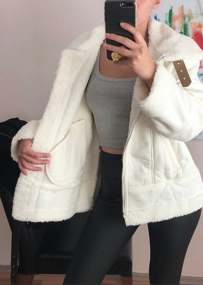 İçi tüylü deri görünümlü mont - Görsel 3