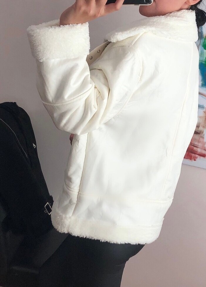 İçi tüylü deri görünümlü mont - Görsel 4