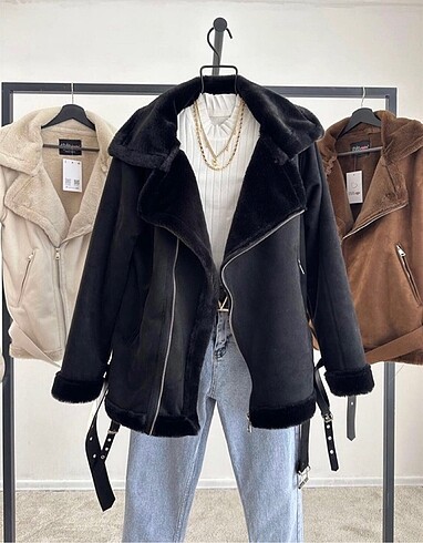 Bershka İçi tüylü biker süet mont