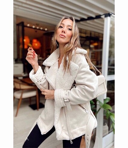 Stradivarius İçi tüylü biker nubuk mont