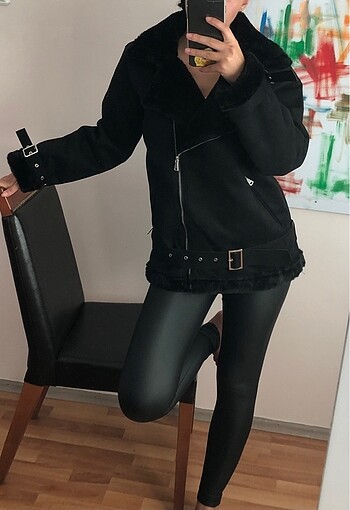 İçi tüylü biker süet mont