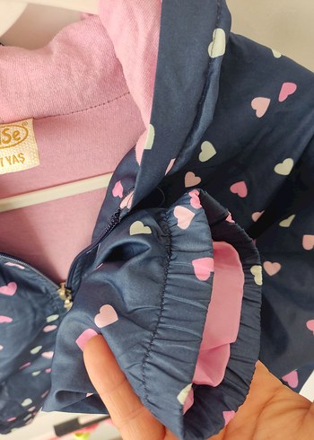 Kız Çocuk Lacivert Kalp Desenli Yağmurluk - Görsel 3