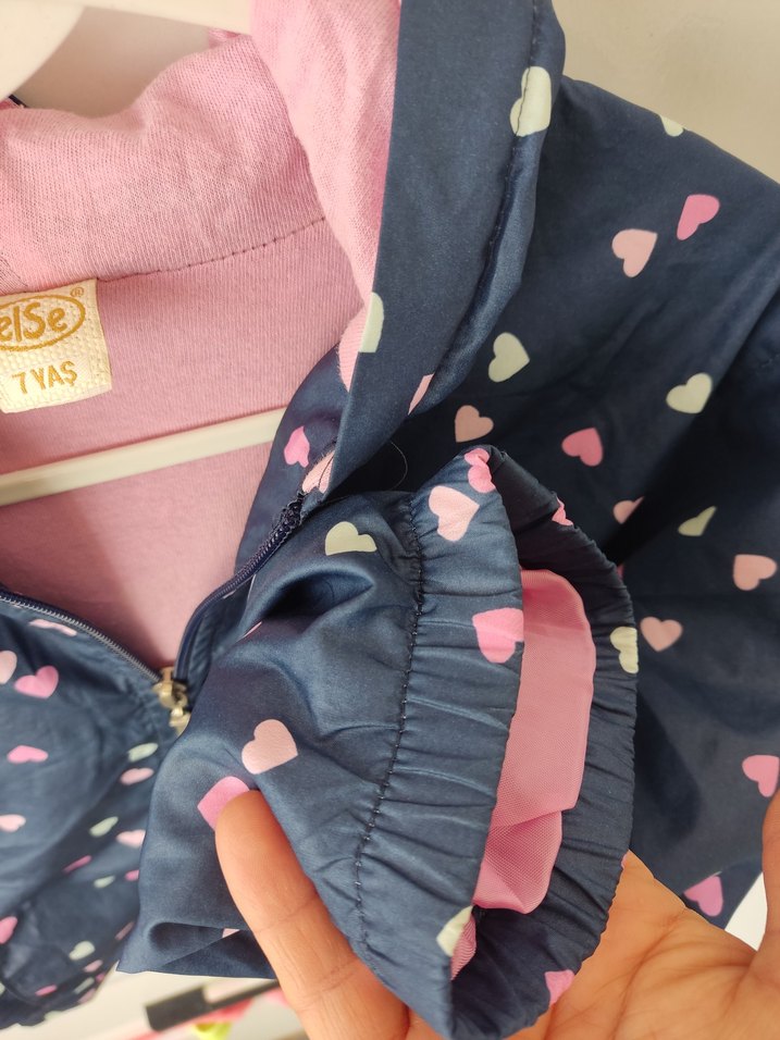 Kız Çocuk Lacivert Kalp Desenli Yağmurluk - Görsel 3