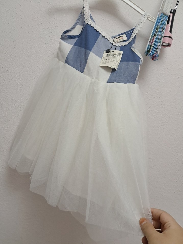 Kız Çocuk Beyaz Dantelli Pamuklu Elbise - Görsel 4