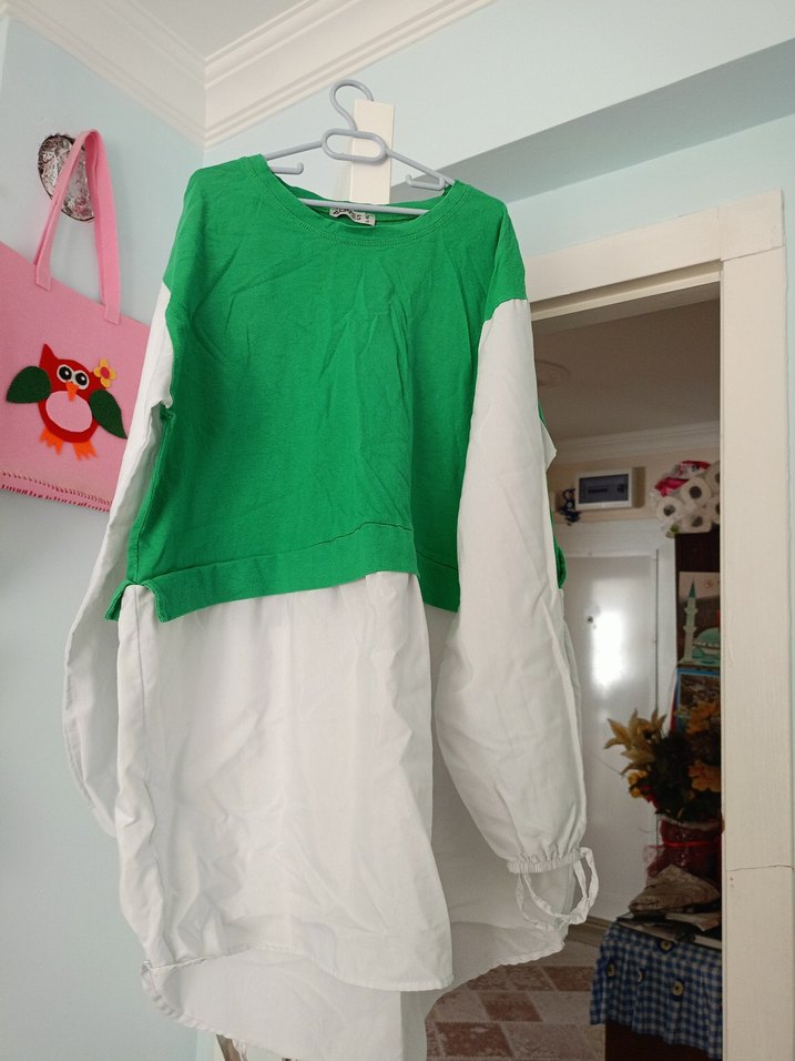 Yeşil-Beyaz Uzun Kollu Salaş Tunik - Görsel 2