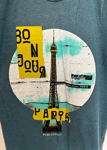 Koton Paris Temalı Mavi Baskılı Erkek Tişört