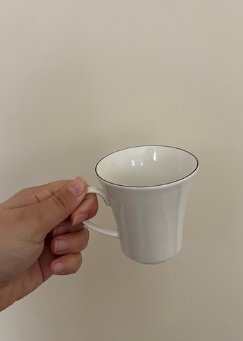 Beyaz İnce Kenarlı Porselen Fincan ve Tabak - Görsel 3