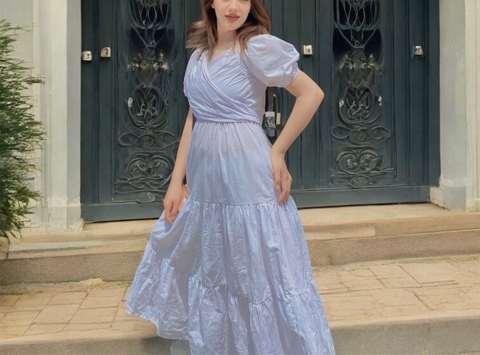 Beyaz Bağlamalı Midi Elbise - Görsel 3