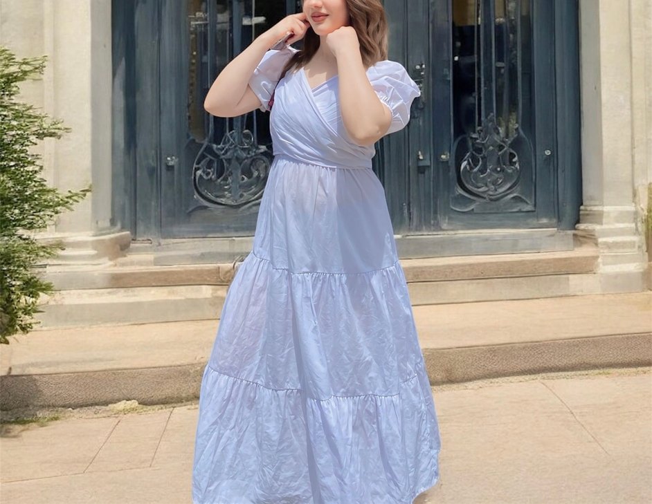 Beyaz Bağlamalı Midi Elbise - Görsel 2