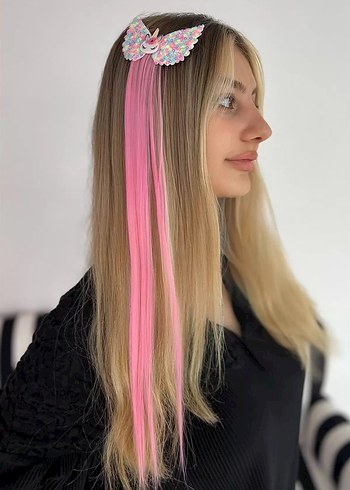 unicorn Pembe Tüylü Sentetik Kumaş Saç Aksesuarı