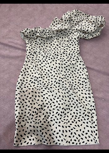 l Beden V Yaka Zebra Desenli Mini Elbise