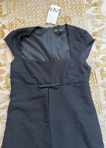 Siyah Midi Kemerli Straplez Ofis Elbisesi - Görsel 3