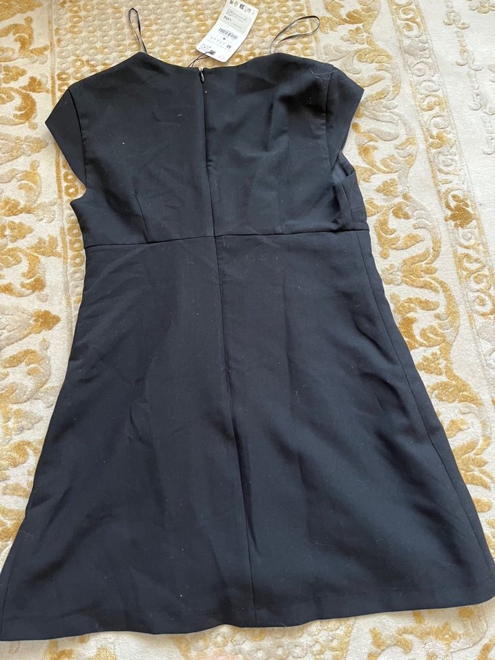 Siyah Midi Kemerli Straplez Ofis Elbisesi - Görsel 4