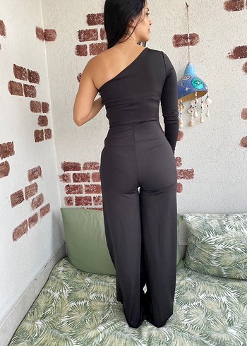 Kadın Siyah Tek Omuzlu Uzun Kollu Tulum - Görsel 4