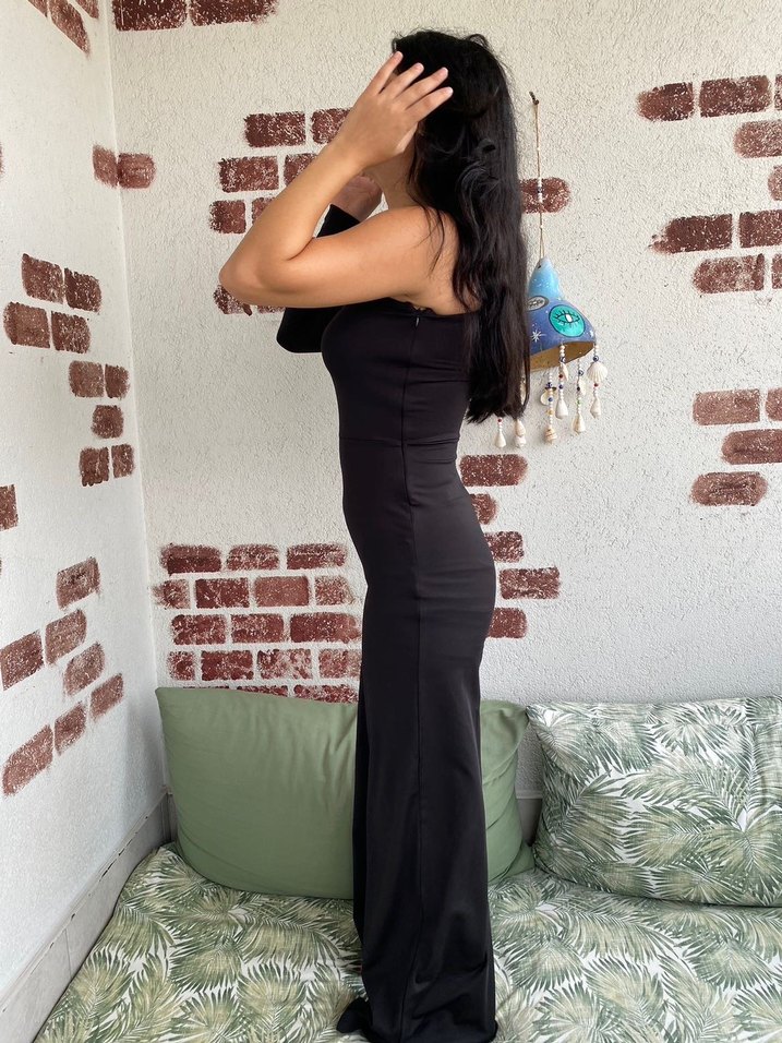 Kadın Siyah Tek Omuzlu Uzun Kollu Tulum - Görsel 2