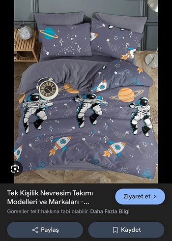 Gri Astronot Desenli Tek Kişilik Nevresim Takımı