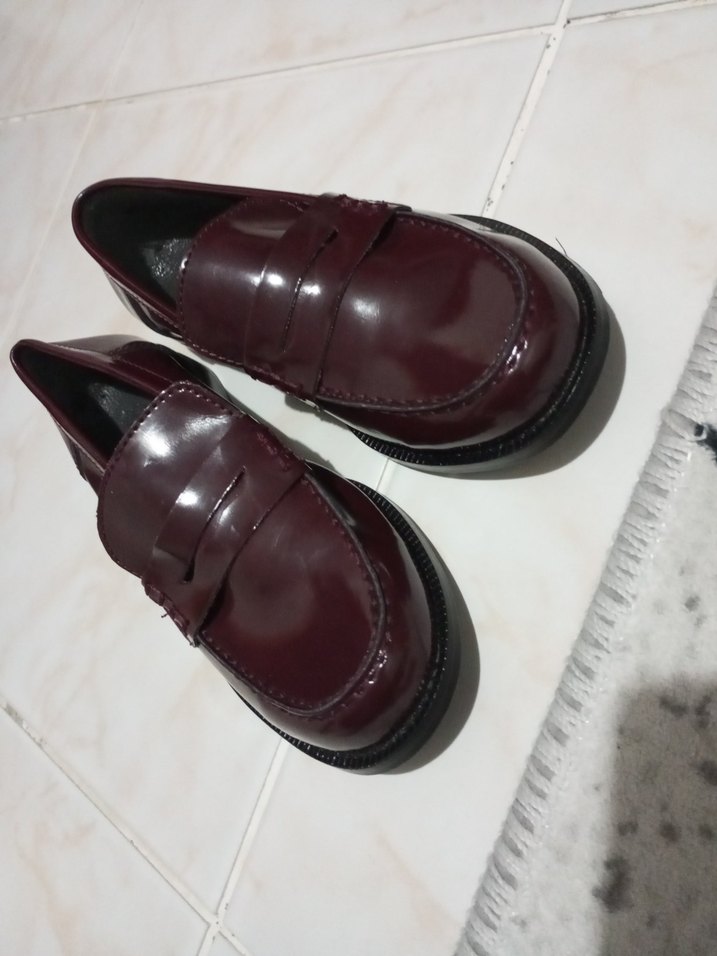 Bordo Deri Erkek Çocuk Klasik Tokalı Loafer - Görsel 2